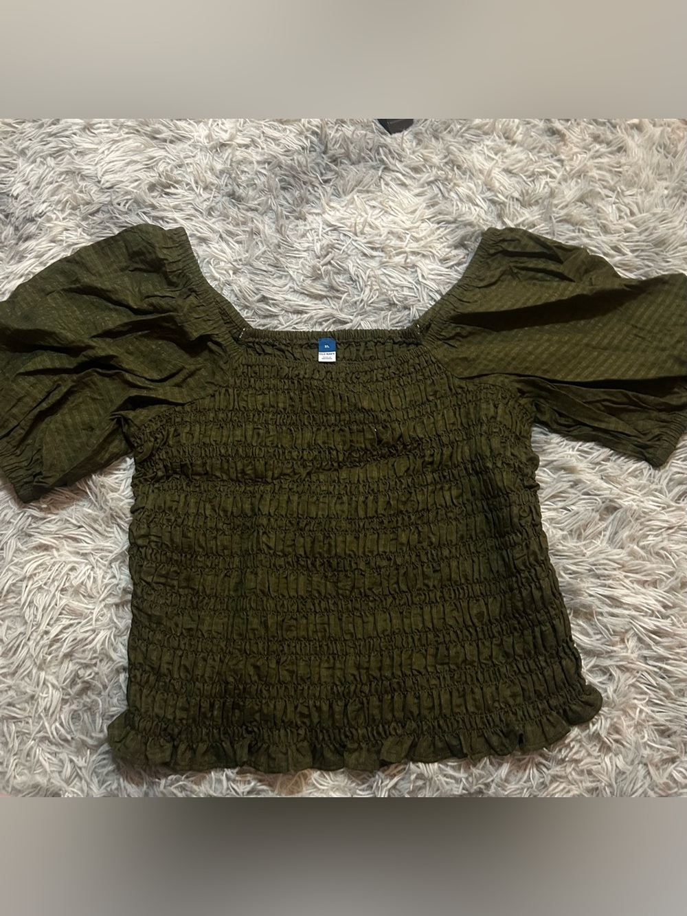 Old Navy Olive Green Smocked Puff-Sleeve Top